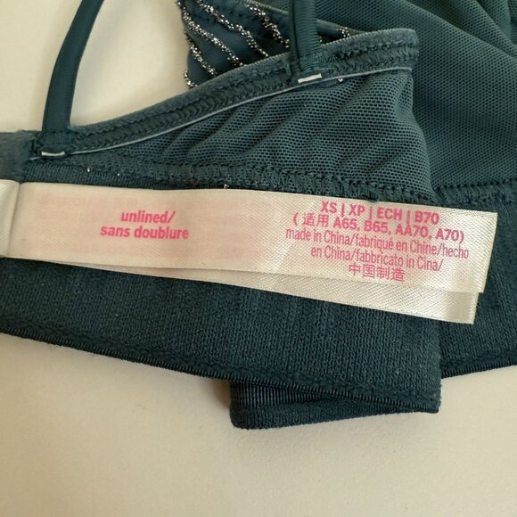 Pink Victorias Secret Unlined Strappy Triangle Bralette XS Blue Sparkle - Picture 5 of 5